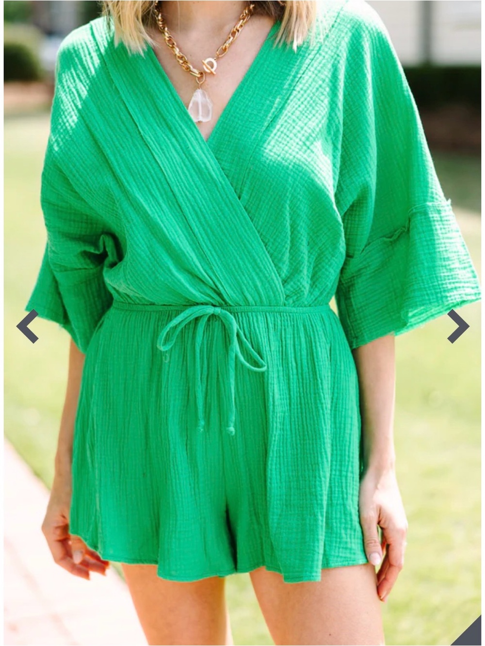 Green V-Neck Romper - Picture 6 of 6